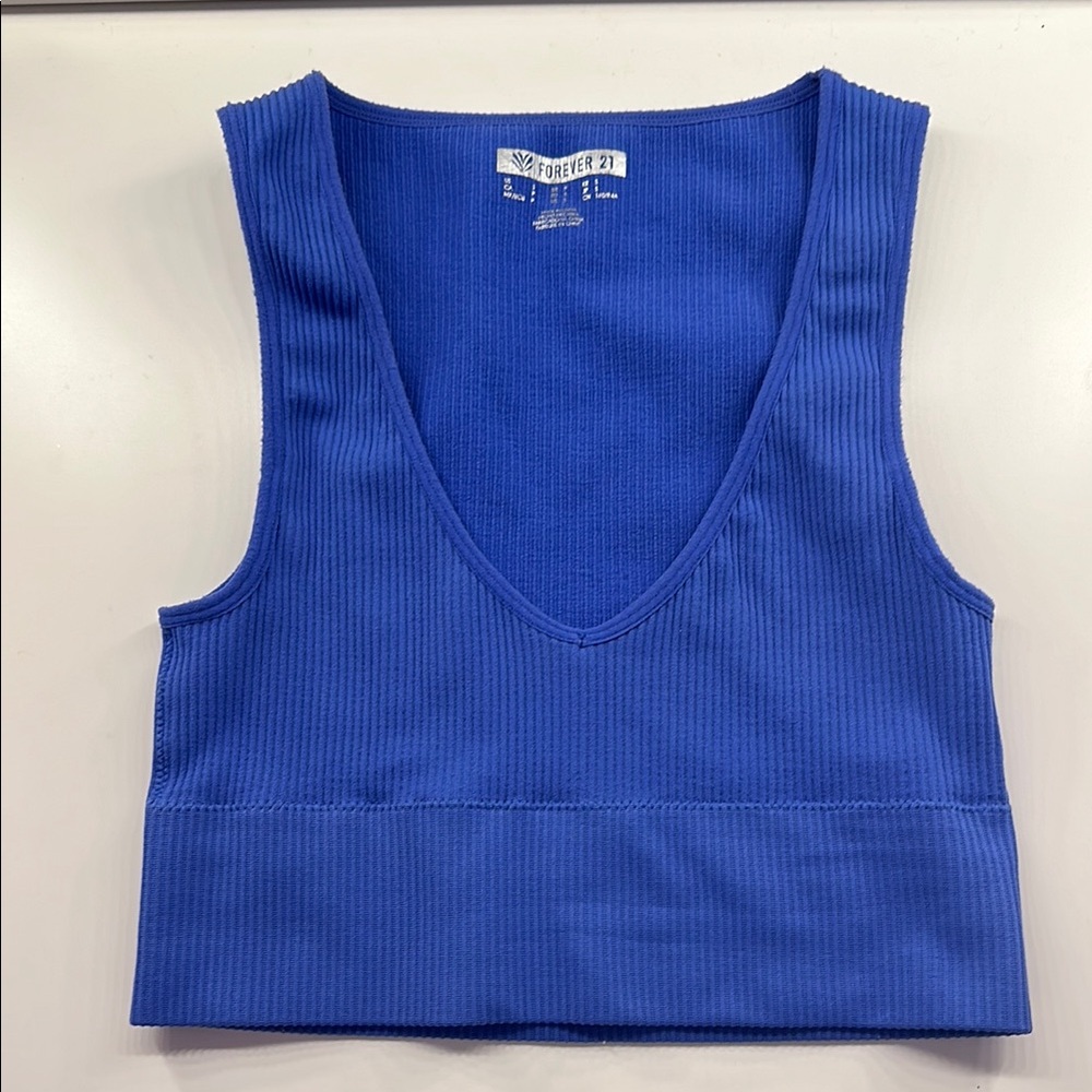 Forever 21 Women's Blue Ribbed Tank Top